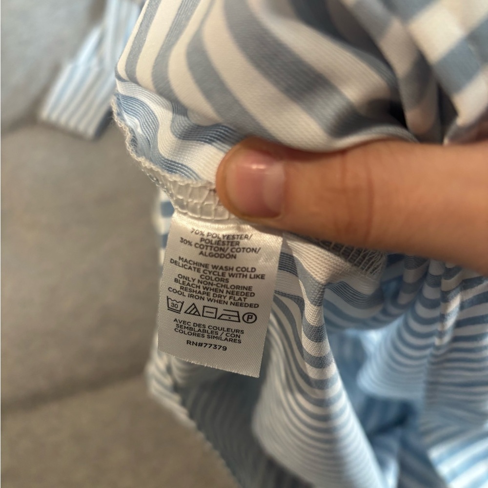 Ann Taylor Blue White Striped Tie Neck Sleeveless Blouse Work Top S - Picture 5 of 5